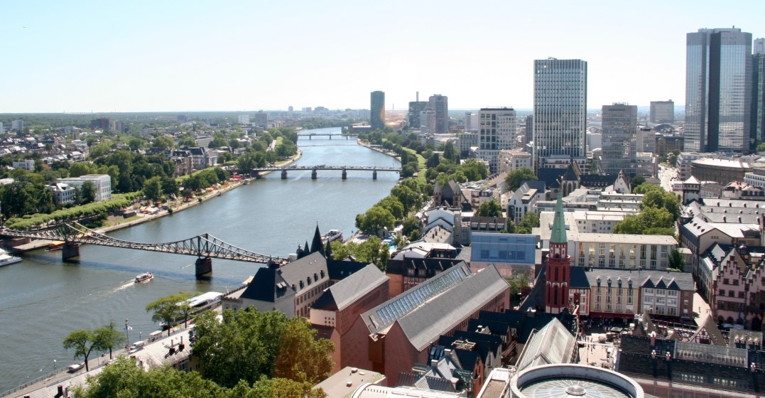 cityscape of frankfurt where people speak german but also english