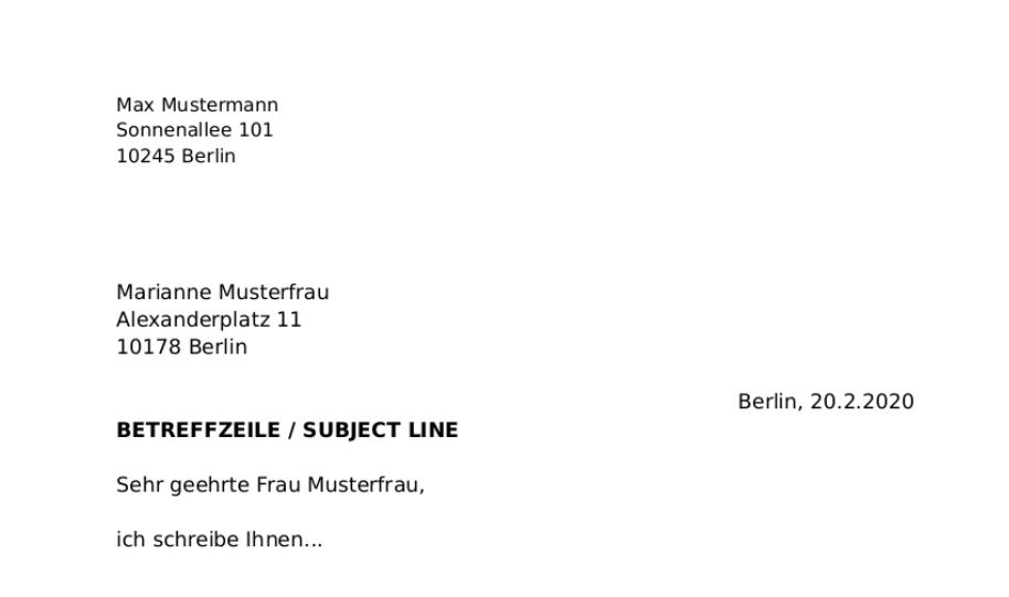 example showing how to start a letter in German