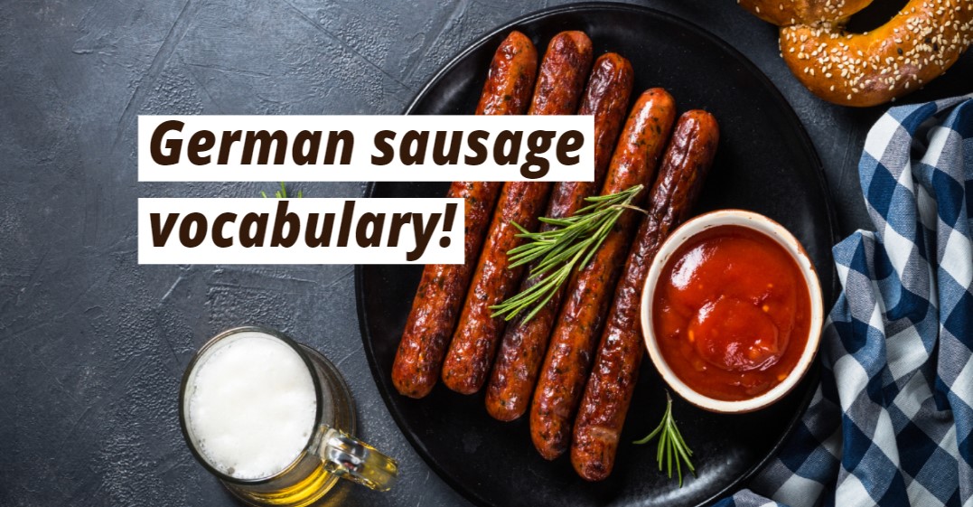 German sausages with a banner saying