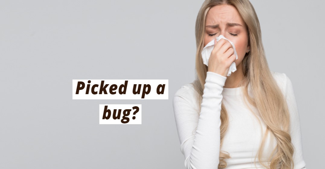 S neezing womand wondering about sick vocabualry words to use now