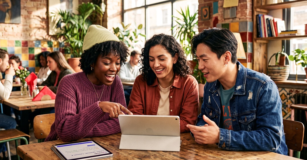 Friends learning a language together and chatting about the pros and cons of it