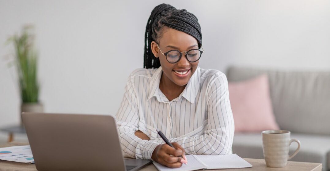 woman learning english words with French origins