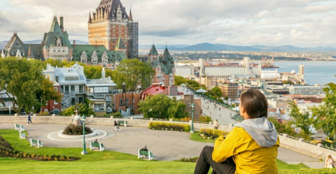 YOung woman in a park in Quebec where she is learning French