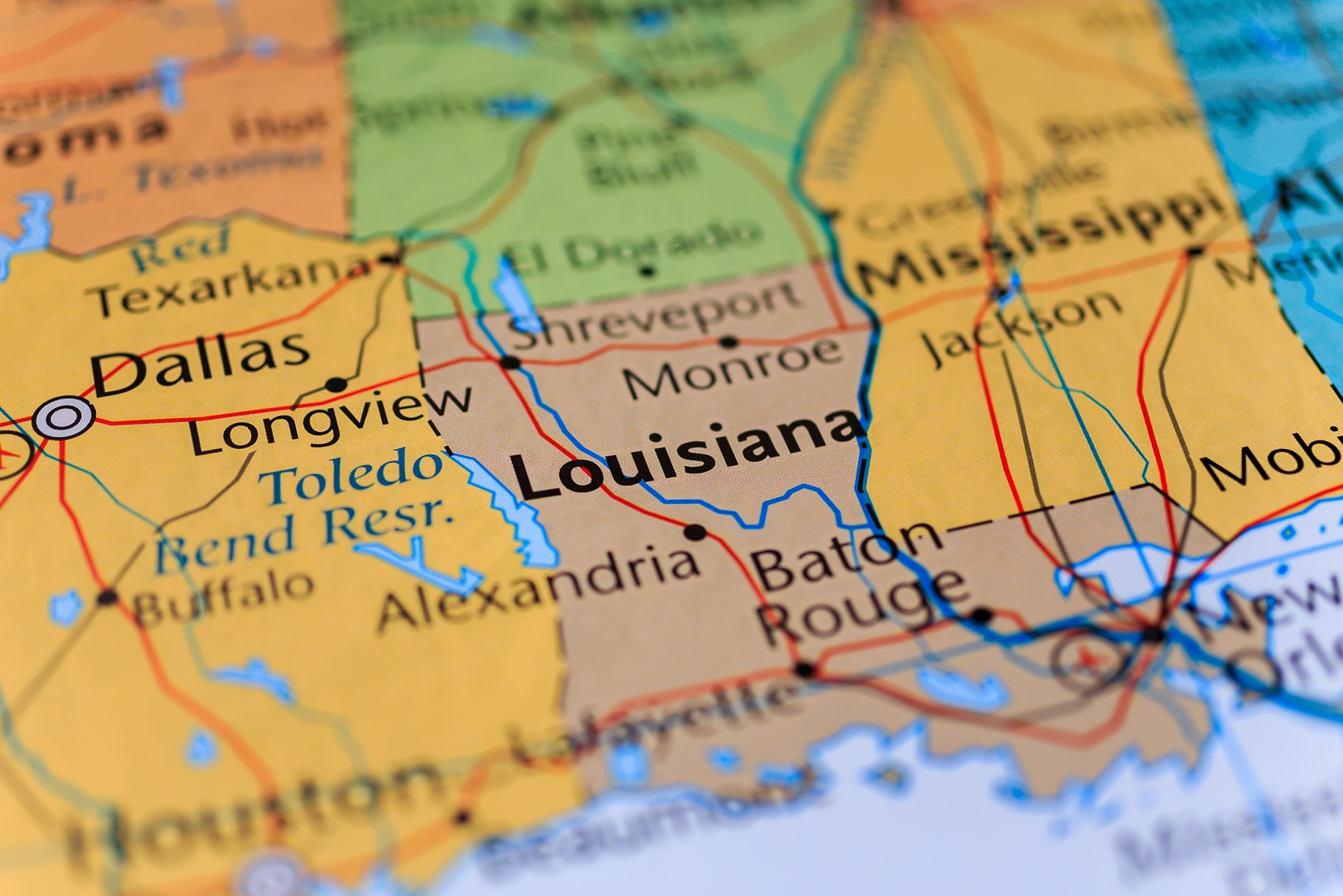 A map of Louisiana where cajun English is spoken