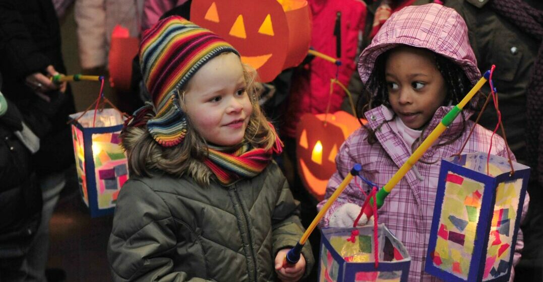 Children with lanterns doing a walk for St. Martin's day in Germany