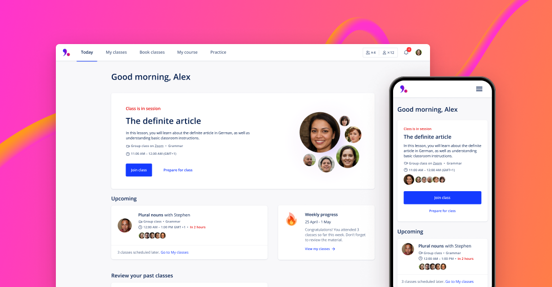 Lingoda's new My Classes and Today page