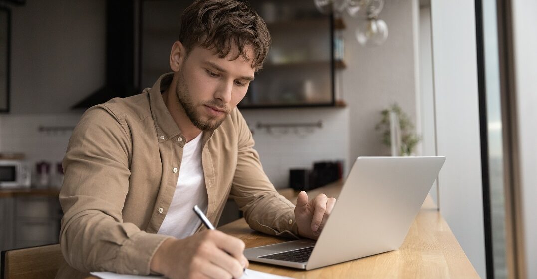 Man learning blended words in English