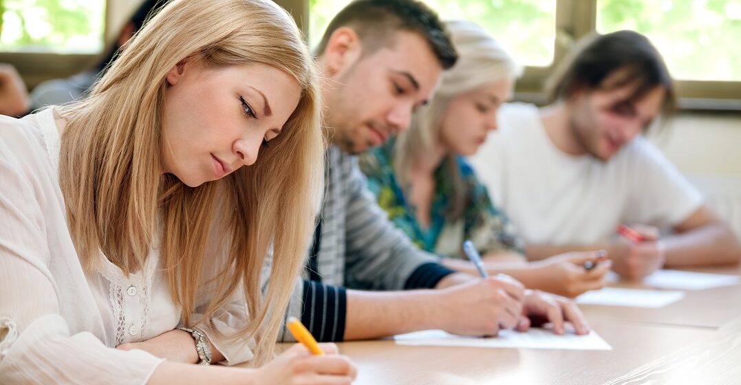 Studients taking the DELF exam