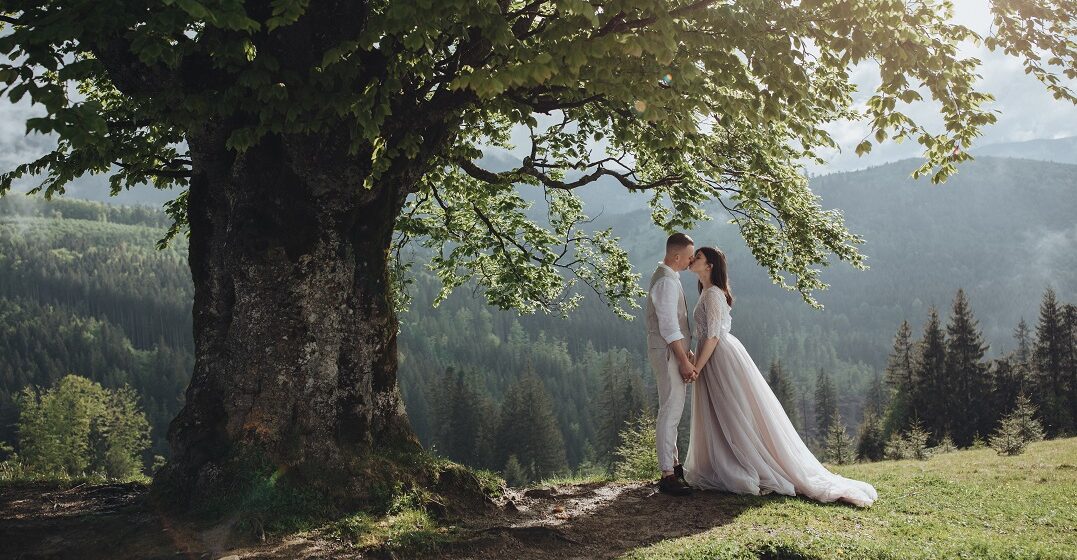 A couple in the mountains of Switzerland is getting married