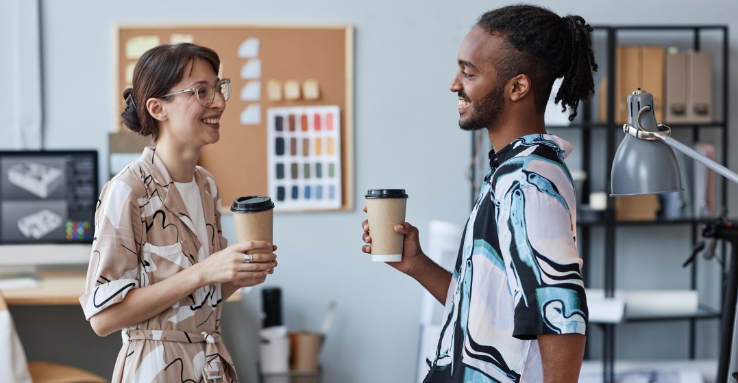 Two young people chatting and practicing responses to 