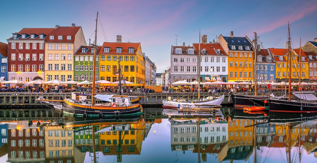 Colorful houses in Copenhagen symbolizing the similarities between Danish and German