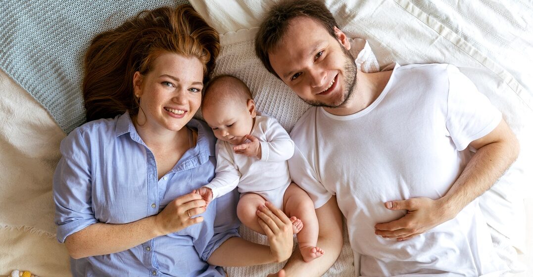 Couple with baby enjoying parental leave in Germany
