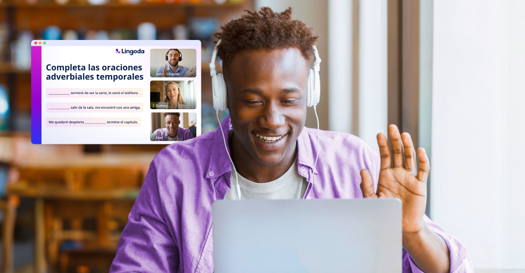 joven afroamericano estudiando los adverbios en español con Lingoda