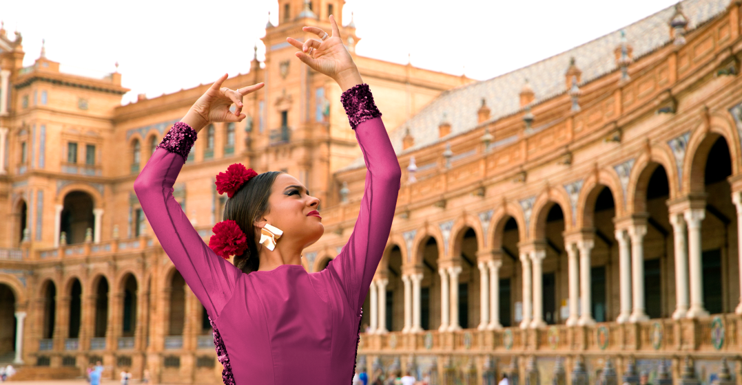 Chica baila en Sevilla y piensa como aprender español