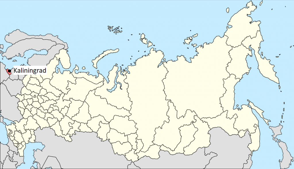 Kaliningrad located on a map, by the Baltic See