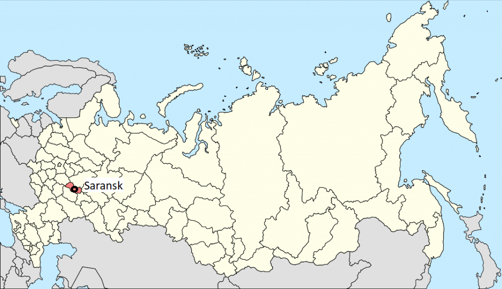 Image of a map of Russia, locating Saransk