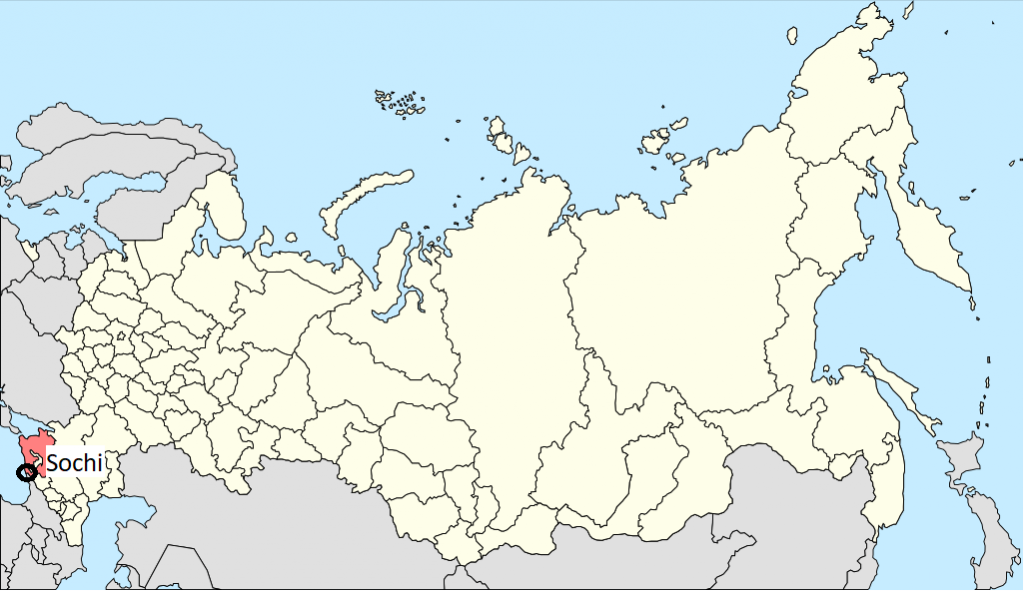 Image of Russian map, locating Sochi.