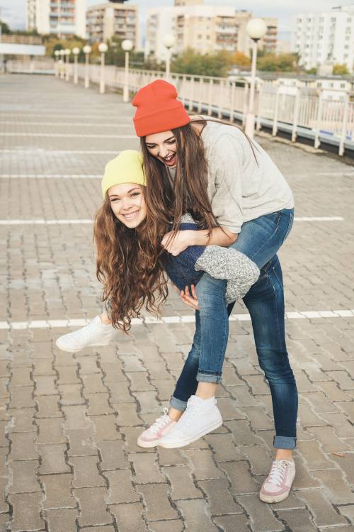 Two young girls having fun